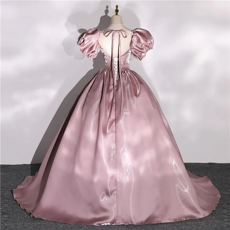 Classic Satin Quinceanera Dresses Puff Sleeve V-neck Ball Gown Simple Party Dress Elegant Prom Formal Vestidos Real Photo