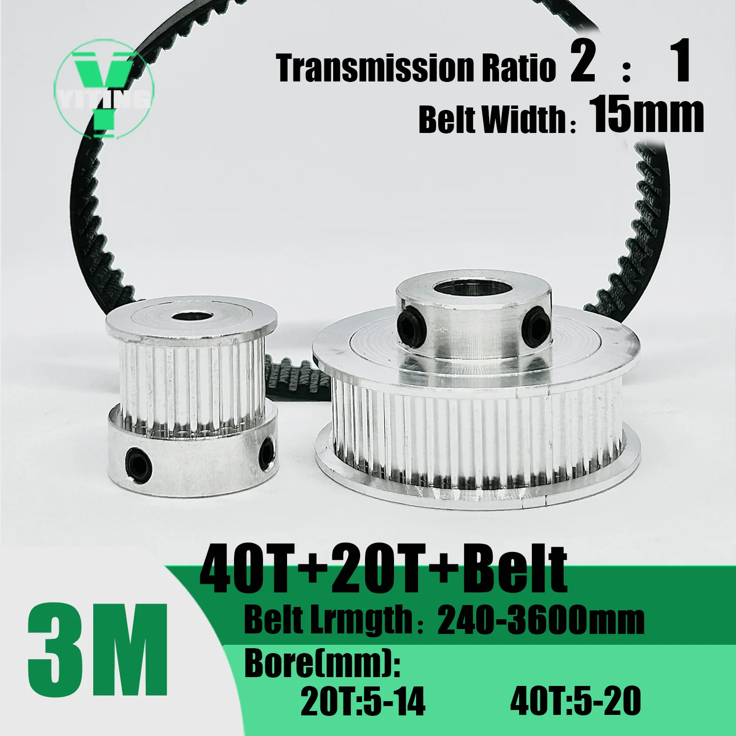 

HTD3M 20T 40Teeth Timing Pulley Belt Set Belt Width 15mm Bore 5~20mm Reduction 2:1 Deceleration 3M Pulley Kit Synchronous Wheel