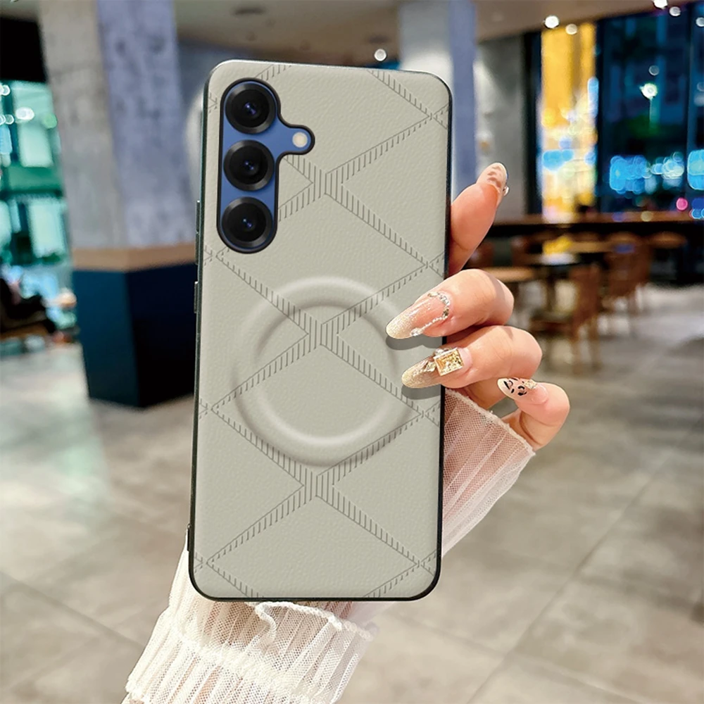 For Samsung Galaxy A36 5G Magnetic Case X-Patterned TPU PU Leather PC Anti-Drop Phone Cover - Grey