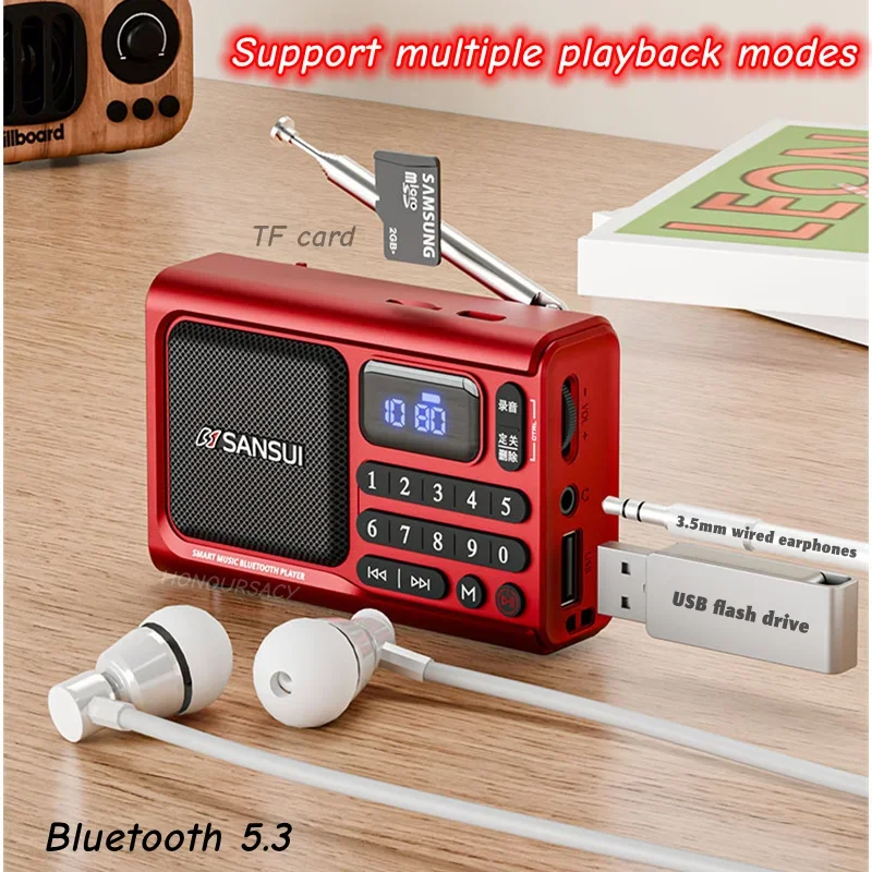 جديد Sansui F77 جهاز مشي صغير خارجي مشغل بطاقات محمول المسنين راديو رقمي آلة طلب الأغاني تسجيل ورواية القصص