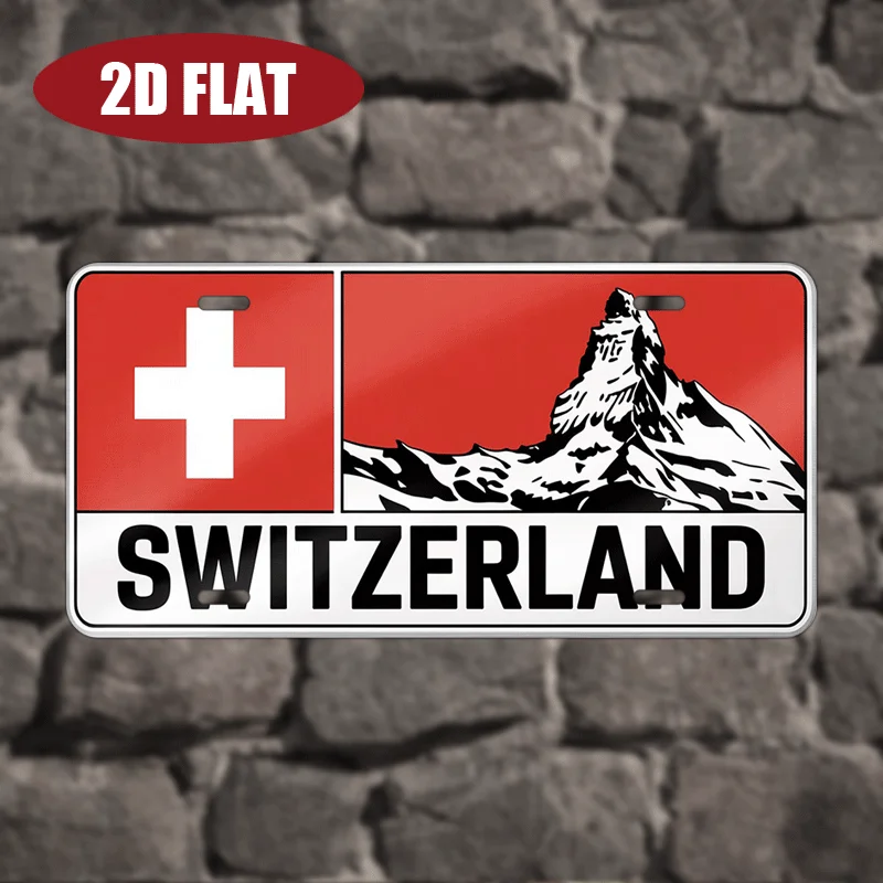 Vintage Aluminum Decor Plate Swiss Mountain Pattern 12x6 Inch 2D Flat Art Sign for Home Cafe Outdoor Decor