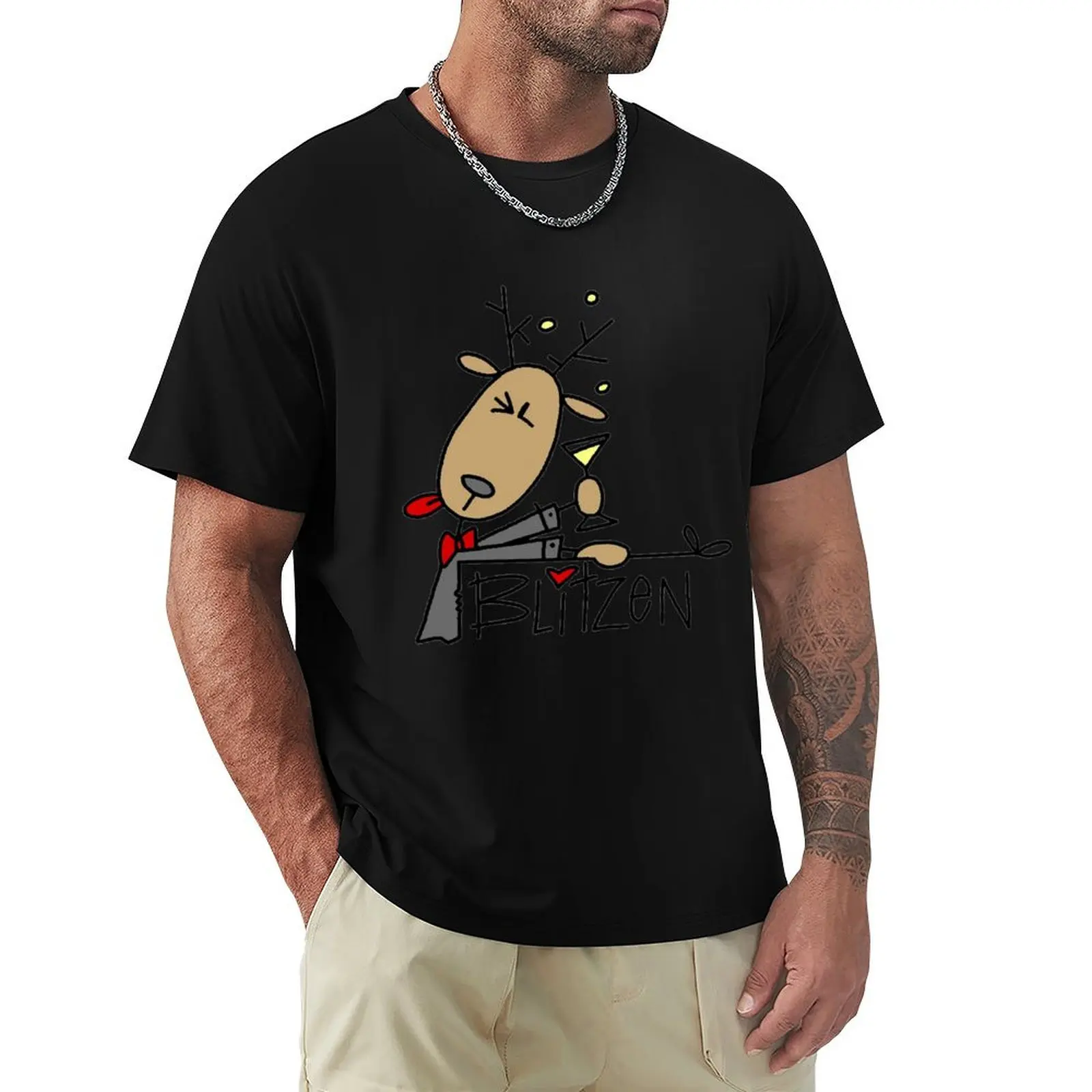 Blitzen Reindeer Christmas Holiday T-Shirt summer clothes baggy shirts plus size men clothing