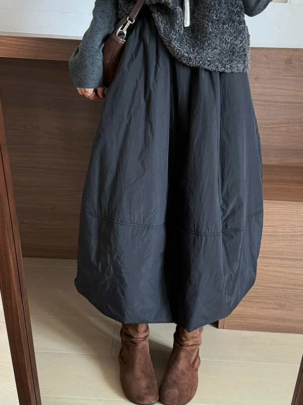 Warm Simple Style Cotton Bud Half Skirt for Women Winter Season Large Size A-Line Skirt Commute Korean Style Pear Body Type