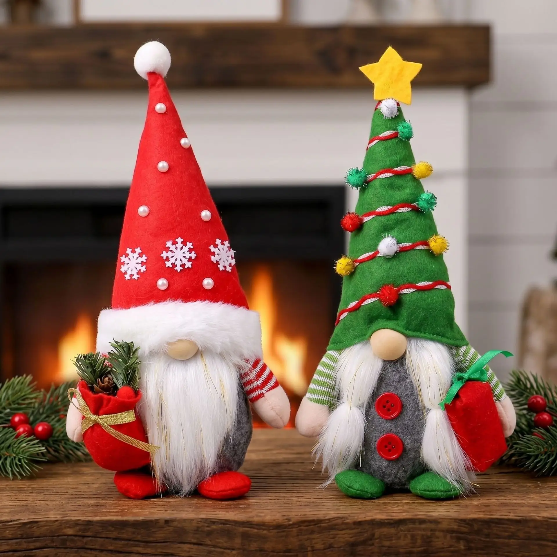 Christmas Gift Pack Sharp Hat Doll Decoration Creative Standing Posture Faceless Elderly Doll Desktop Ornament