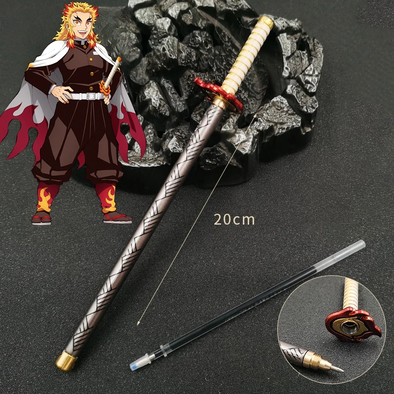 20cm 악마 슬레이어 Katana 펜 Tanjirou 검 Ainme Kimetsu No Yaiba 금속 닌자 칼 실제 일본 Katana 펜 사무라이 검 장난감
