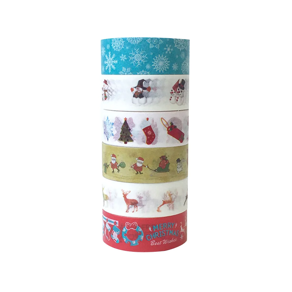 6 Rolls Christmas Washi Tape Set Creative Paper Gift Wrapping Decoration Cartoon Pattern Festive Holiday Craft Stationery