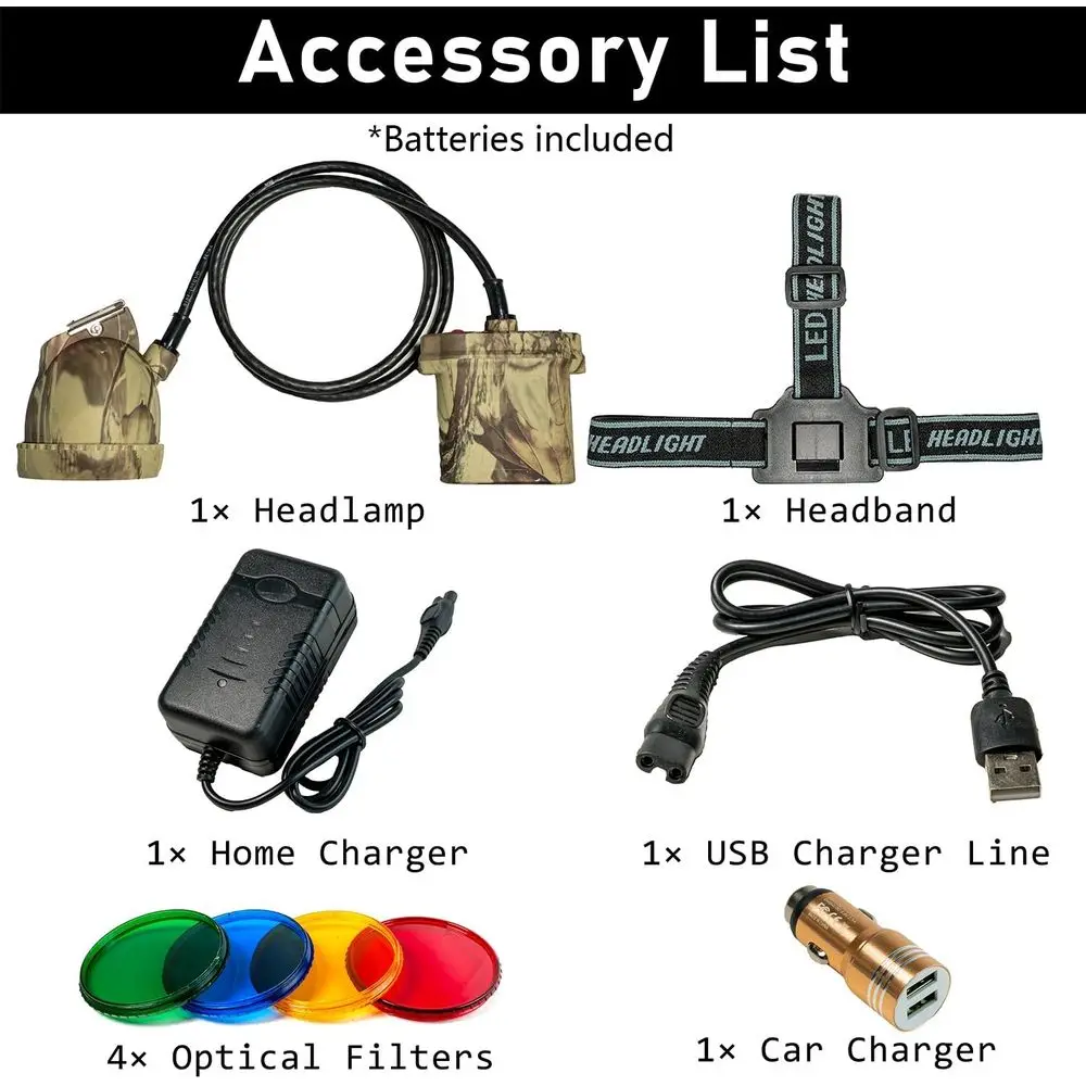 Linterna Frontal LED Recargable para Caza con 6 Modos, 4 LED, Impermeable para Caza Nocturna