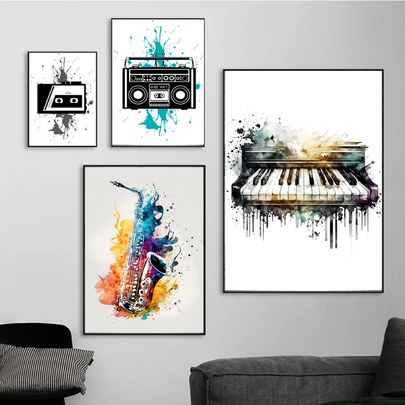 Music Instrument Abstract Color Graffiti Wall Art Canvas Painting Headphone Piano Saxophone Posters Print Modern Home Decor Gift