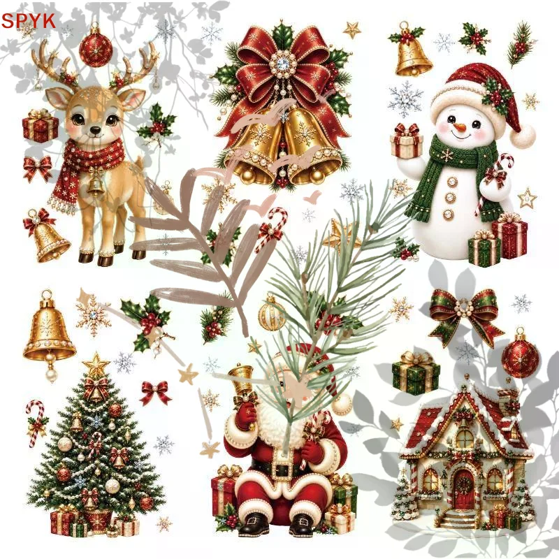 Christmas 2027 New Window Stickers: Cute Santa Reindeer Snowman Snowflake Xmas Glass Winter Home Shop