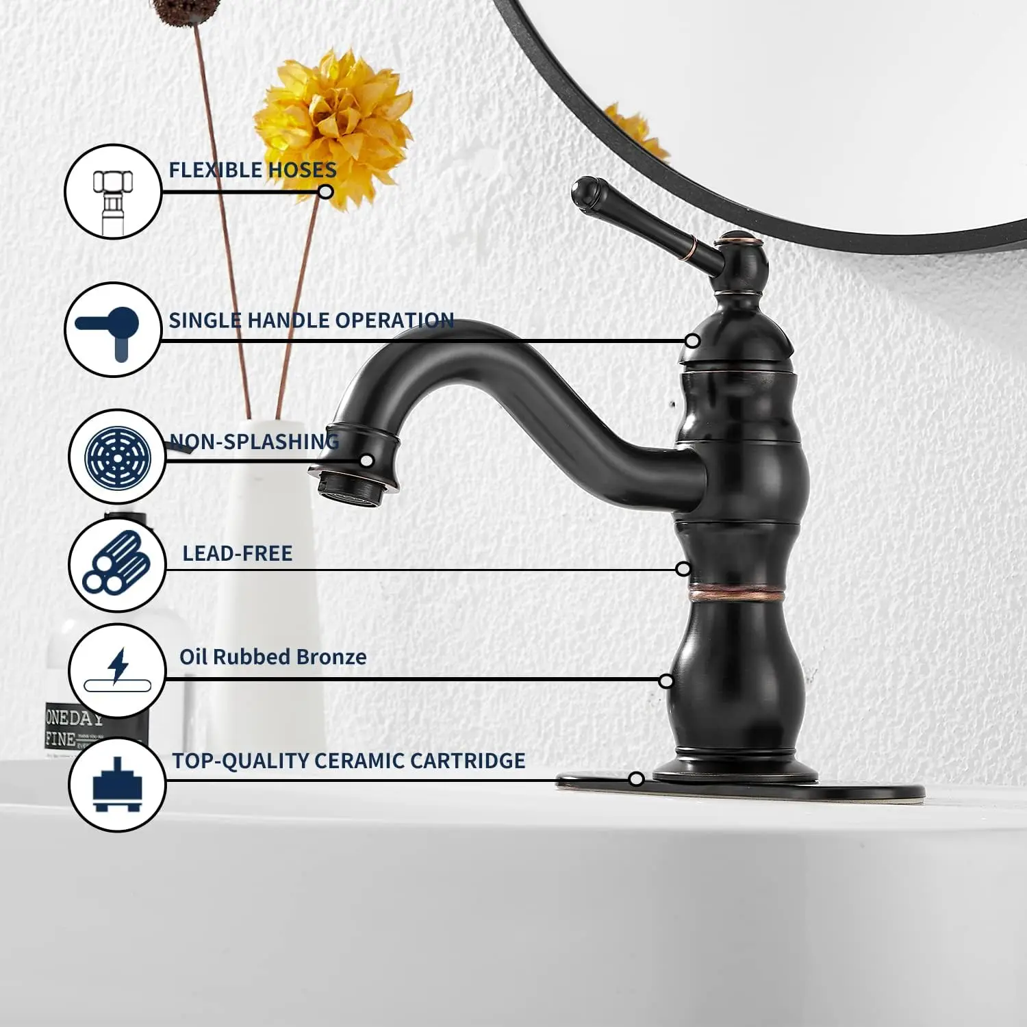 Bathroom Faucet Hot Cold Water Sink Mixer Tap Brass Basin Faucets Single Hole Deck Mounted Tap Single Handle Farmhouse