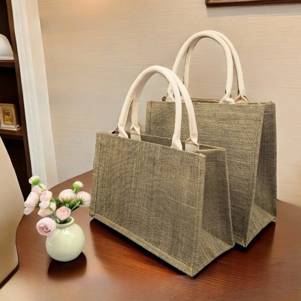Custom printed DIY hand-painted vintage linen tote bags for women reusable environmentally friendly gift shopping bag handbag