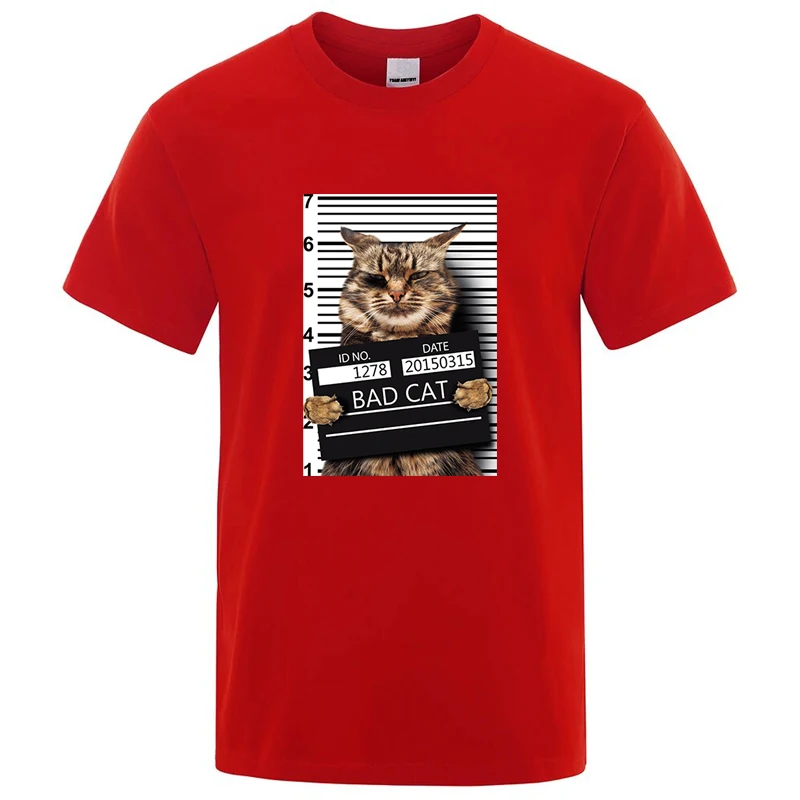 الصيف عالية الجودة تي شيرت مضحك الإجرامي القط نمط مطبوعة عادية كول س الرقبة تي شيرت الذكور تيز القمم #5
