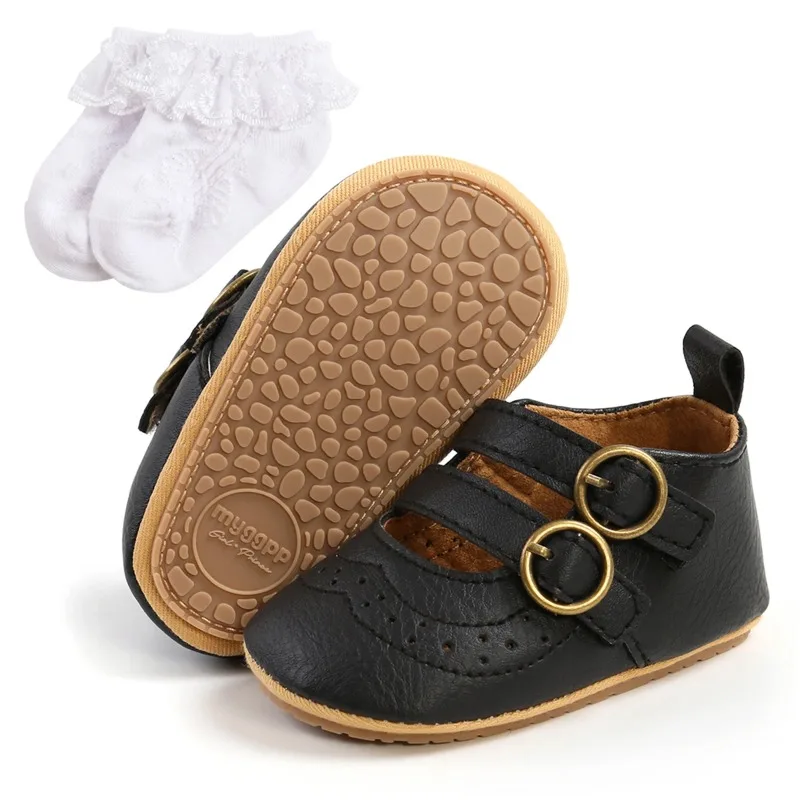 Citgeett infantil bebê meninas meninos antiderrapante pu primeira caminhada sapatos cinta sola macia sólida infantil slip-on meia sapatos