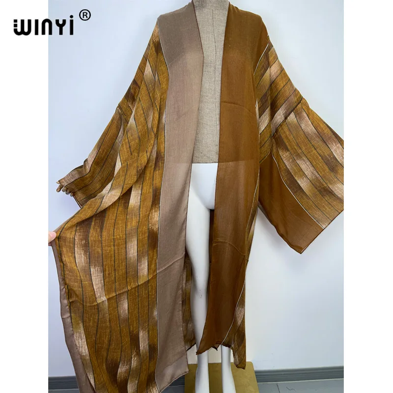 2022 WINYI Afrika Vintage druck Strand Tragen Badeanzug Cover Up Boho Strickjacke Elegante Sexy Urlaub Langarm Kimono kleid