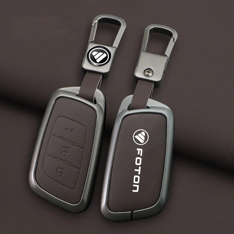 Zinc Alloy Leather Car Key Case Cover For Foton Senior General G9 Landscaper Yutu 9/8 pickup F9 Xiangling Q Protector Keychain