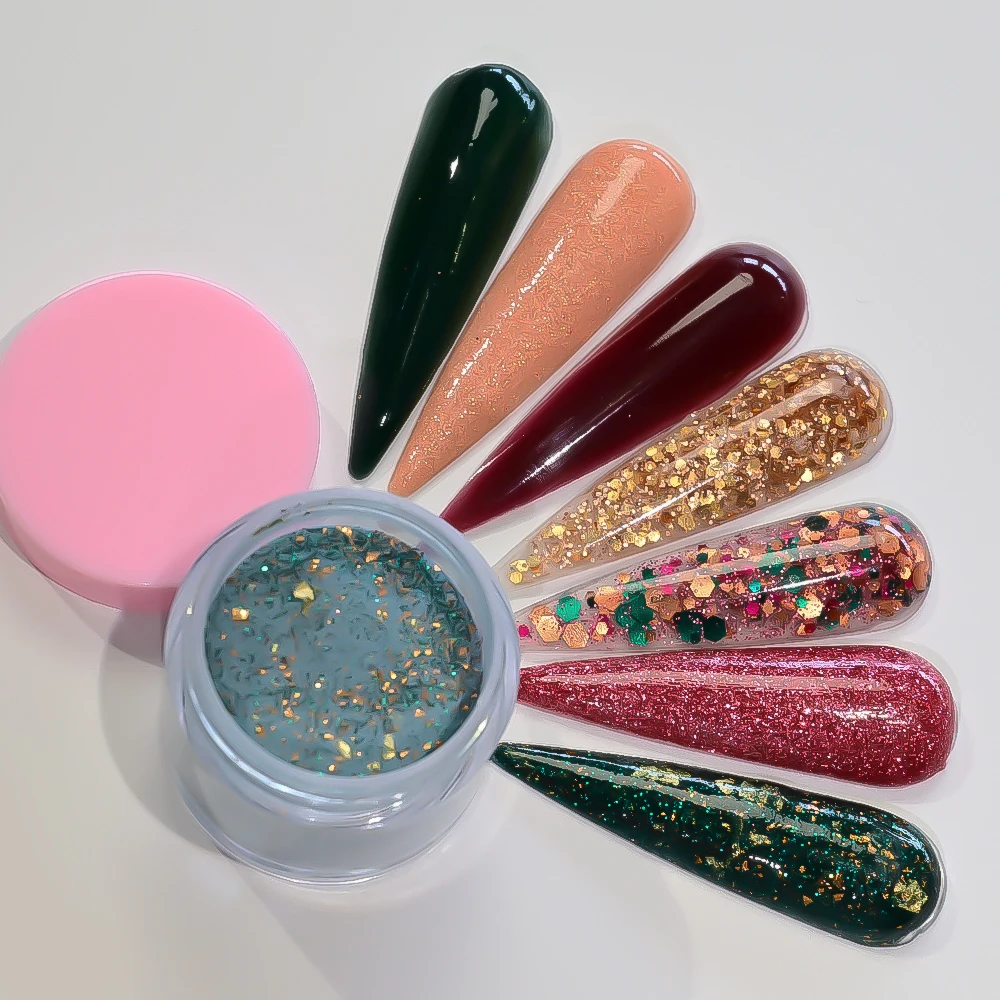 Pó acrílico para unhas, 7 cores/conjunto, com lantejoulas brilhantes, pó de cristal para esculpir, extensão de imersão, acessório de manicure profissional