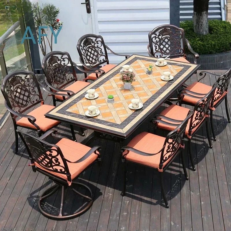 Wrought Iron Outdoor Patio Furniture Set for Courtyard Garden Balcony Cast Aluminum Table and Chairs Five Piece Modern Rust