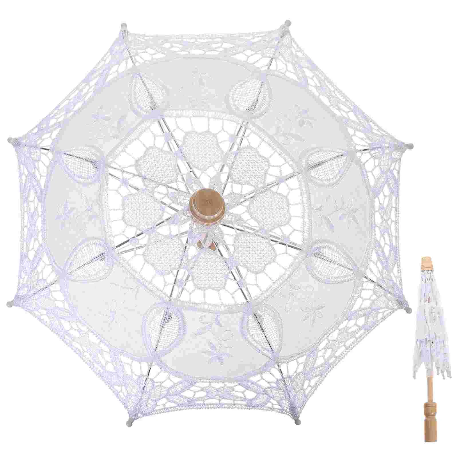 Bride Cotton Umbrella Robe Lace Parasol Decoration White Wedding Photography Prop Robes for Women