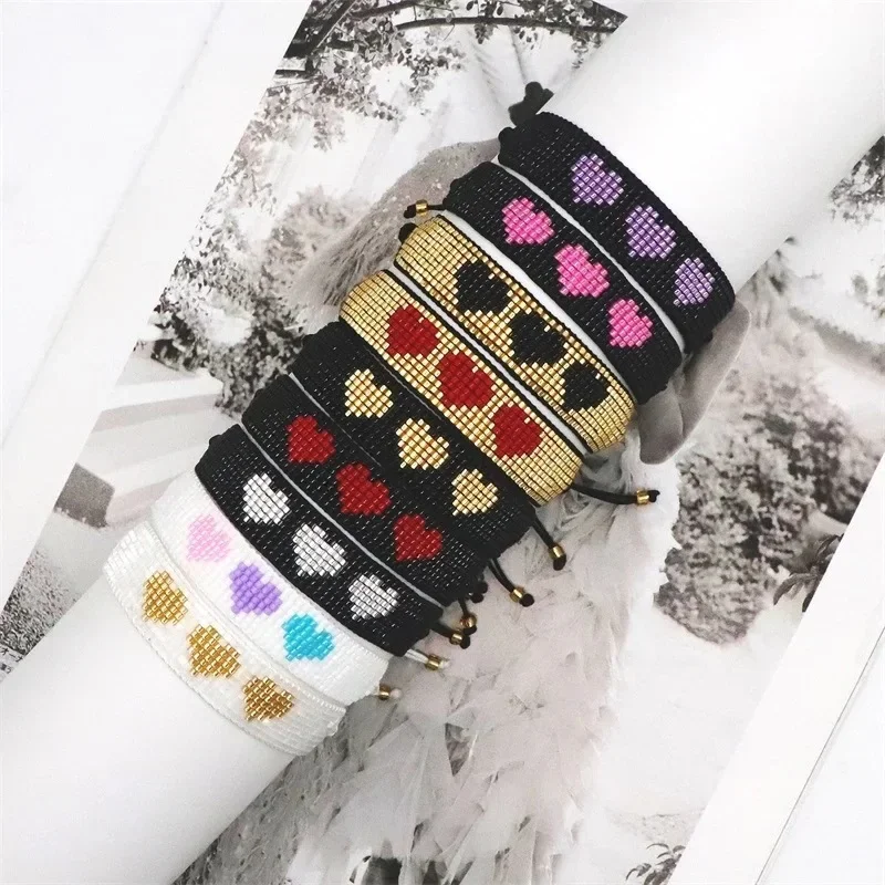 Rice bead bracelet Heart-shaped Originality Design Hand knitting Bohemia Adjustable Fashion Simple Female Beaded bracelet