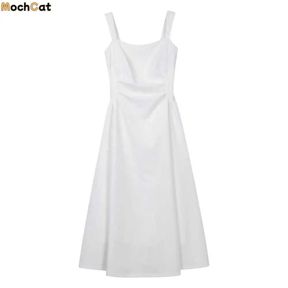 

Sweet Long Camisole Tulip Dress Sleeveless A-line Quinceanera Dresses Thin High Waist Girl Slim Sling Dress Teens