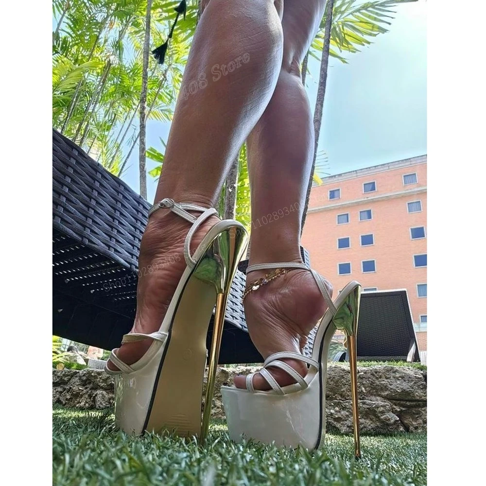 White Cross Tied Platform Sexy Sandals Metal Stiletto High Heel Ankle Buckle Fashion Summer Women Shoes 2024 Zapatos Para Mujere