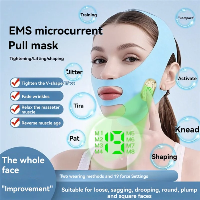 آلة رفع الوجه EMS إزالة الذقن المزدوجة على شكل حرف V حزام رفع EMS Pulse V-Face Massager