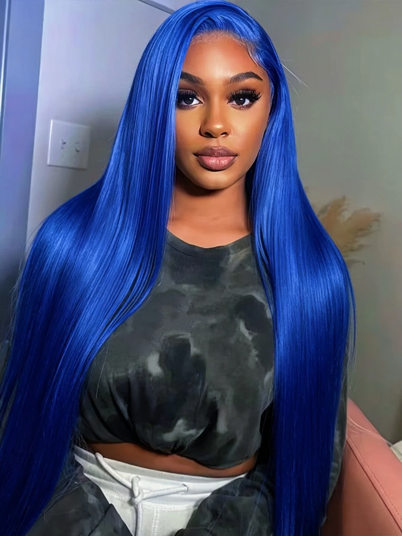 

Blue Straight Wigs Human Hair 200% Density 13X4 Straight HD Transparent Lace Front Wig For Women Glueless Pre Plucked Pre Cut With Baby Hair for Daily Wear Beginner Friendly Soft and Health