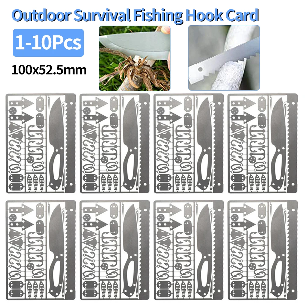 1-10Pcs strumento di sopravvivenza carta Outdoor EDC sopravvivenza amo da pesca carta portatile multifunzionale per campeggio escursionismo caccia strumento carte