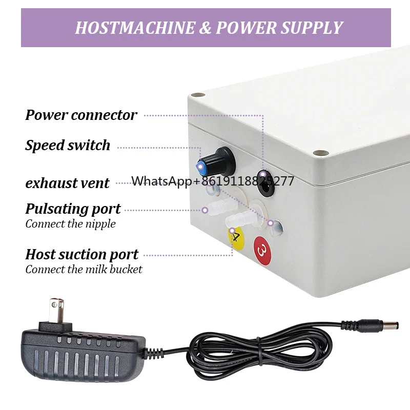 Máquina de ordenha elétrica portátil da vaca, pulso do vácuo, velocidade ajustável, parada automática única, cabra do carneiro, para a venda, 14L