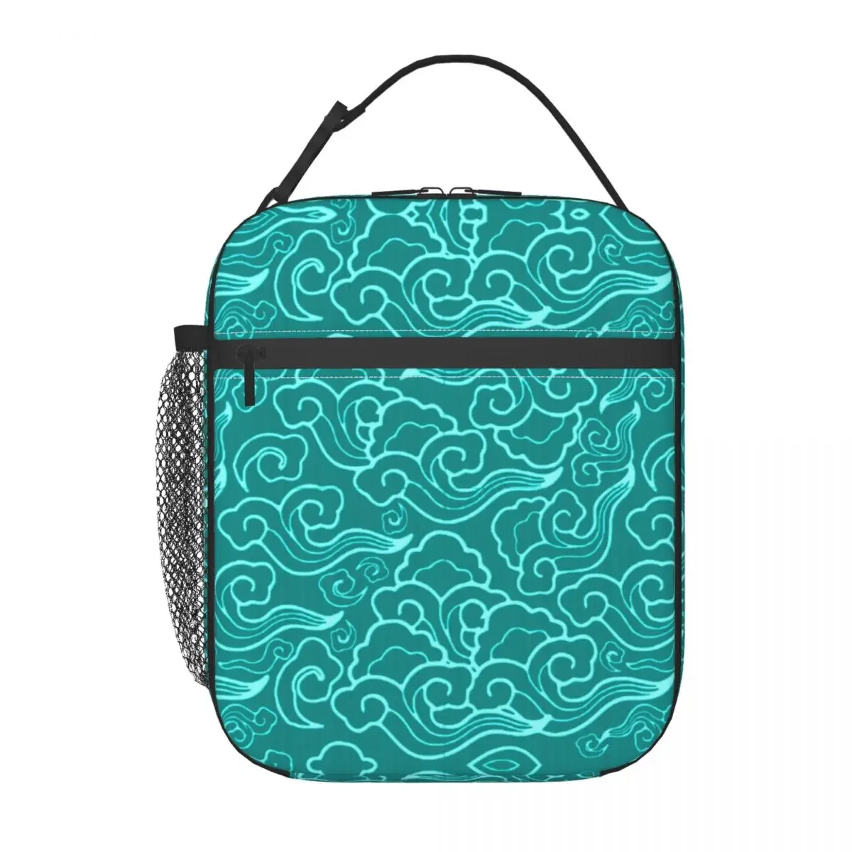 Japanese Clouds Insulated Lunch Bags for School Office Turquoise And Aqua Cloud Portable Cooler Thermal Lunch Box Women Children