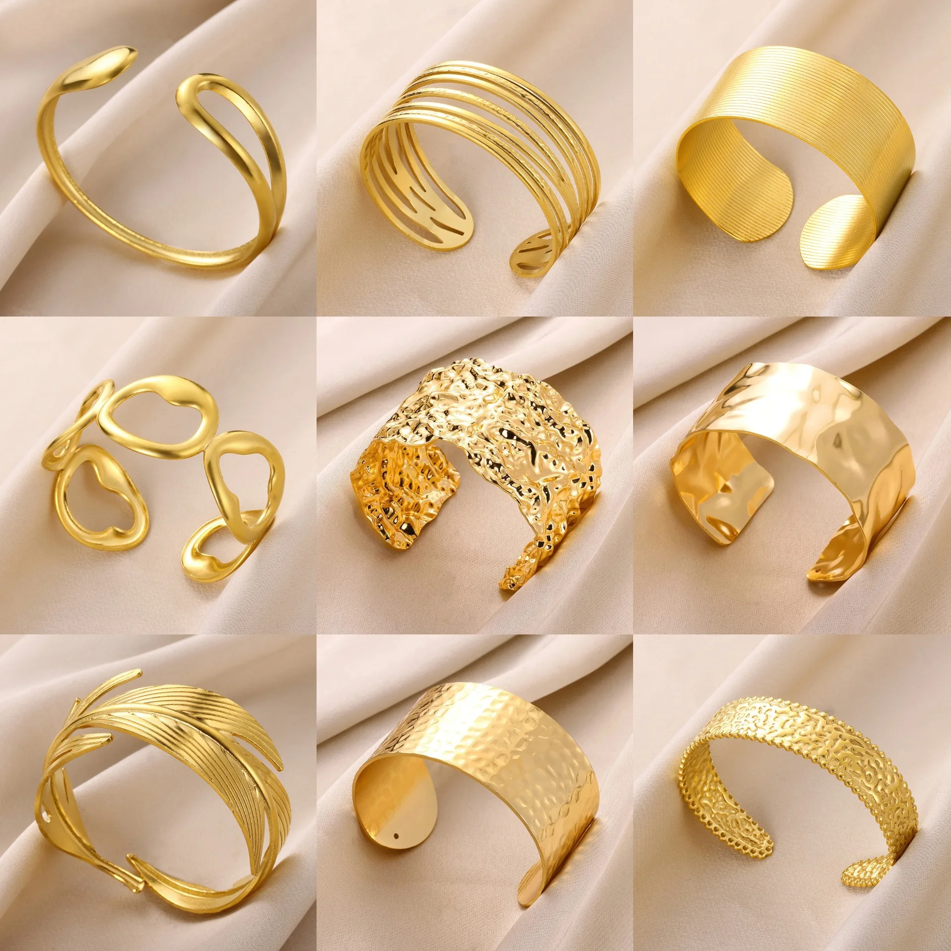 Classic Bump Pattern Openning Bangles For Women Stainless Steel Cuff Bracelet Gold Color  Hand Ornament Party Jewelry Gift