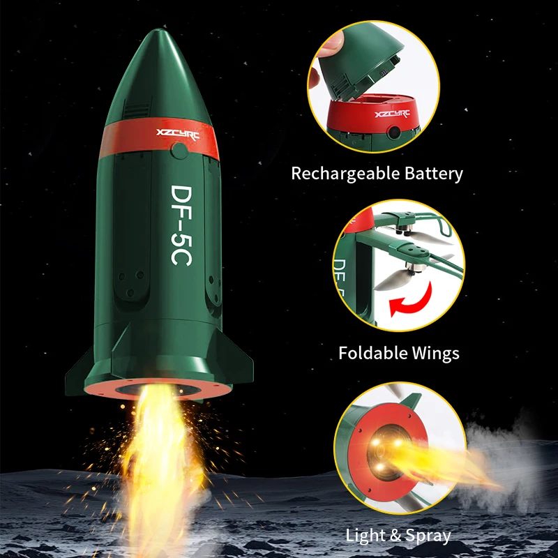 DF-5C Rocket Drone Brushless Motor Flame Spray LED Lights 2.4G RC Foldable One Key Takeoff Landing Headless Mode Kids Toy - view 6