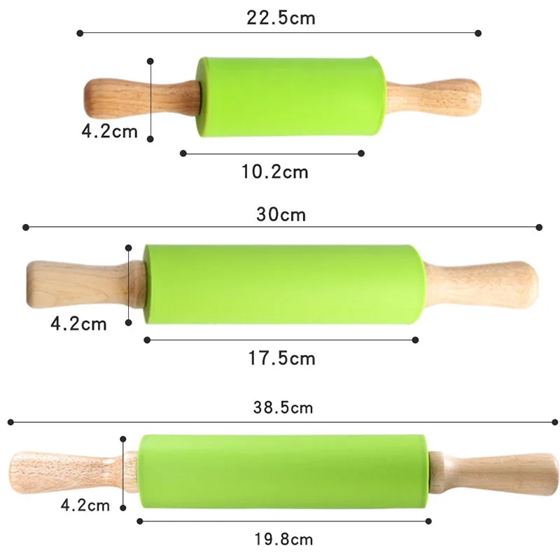 Non-Stick Wooden Handle Pin Pastry Dough Flour Roller Silicone Rolling Pin Kitchen Baking Cooking Tools Christmas Rolling Pin