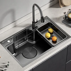 Lavello da cucina Nano grigio nero di grandi dimensioni Multiple lavabo addensato scarico rubinetto sottotop a vasca singola