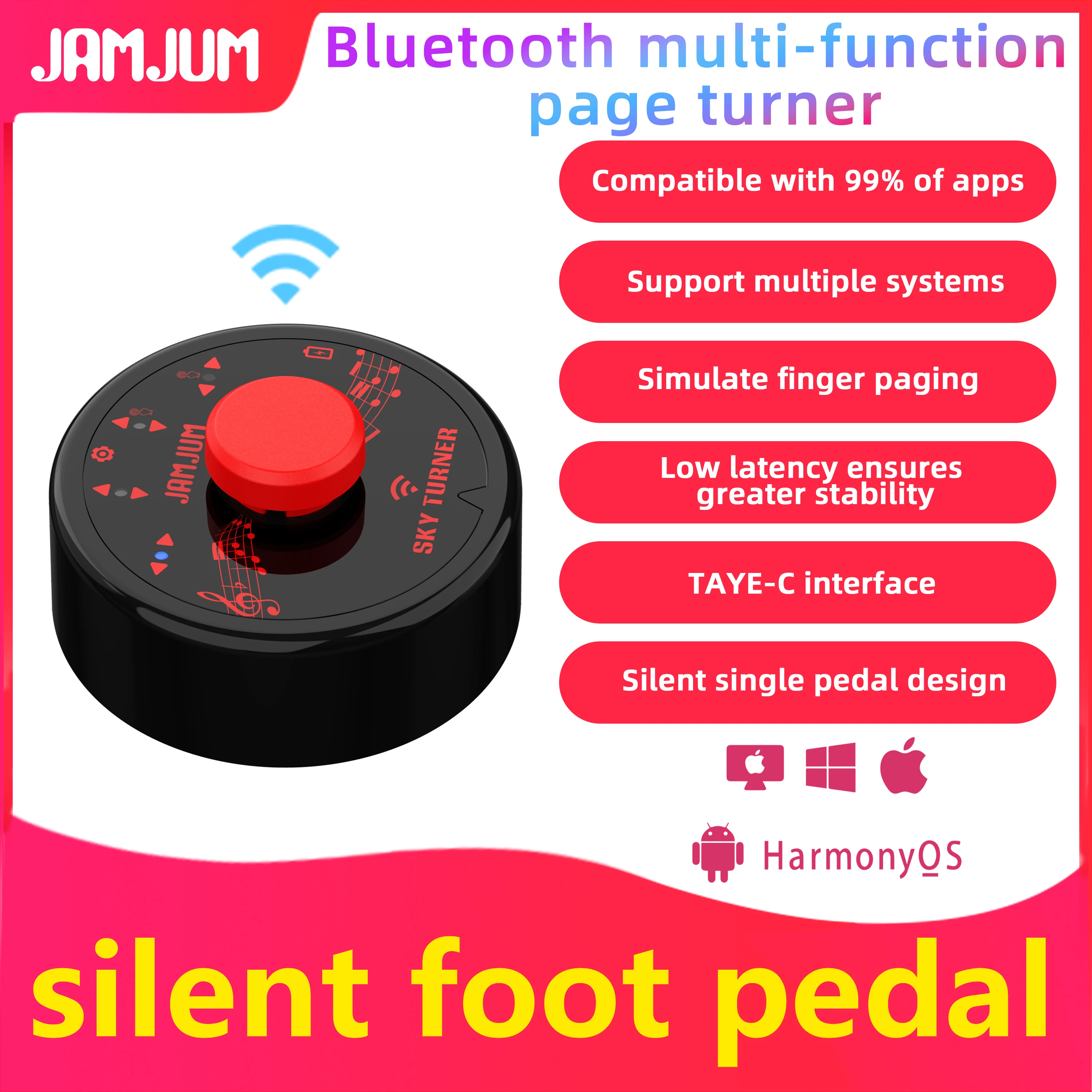 

JAMJUM ST-1 Bluetooth Multi-function Page Flipper Silent single Press Body Compact and Portable Long-lasting Battery Life