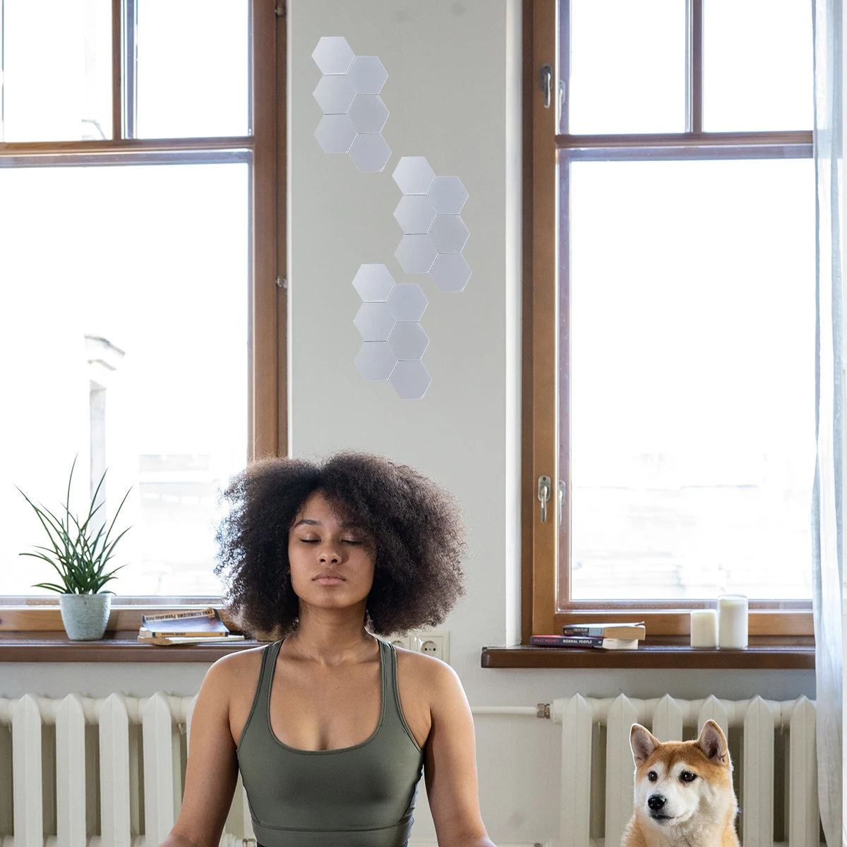 

12 Pcs Aesthetic Mirror Wall Stickers Hexagon Silver Decor for Living Room Home