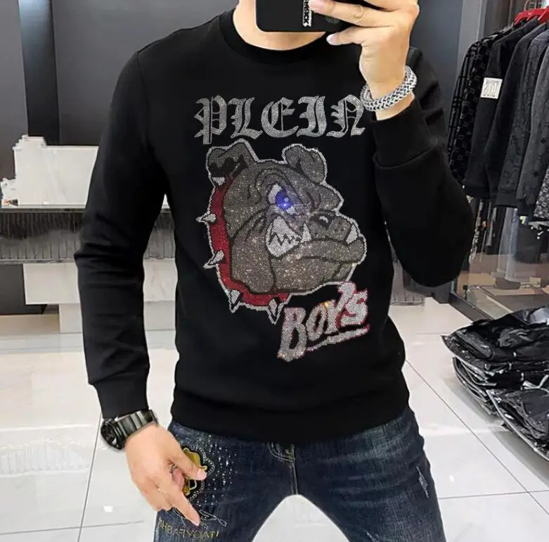 

Winter Casual Cotton long Sleeve O-Neck Sweatshirts Rhinestones T-shirt Men men Fashion Hip Hop brand hoody