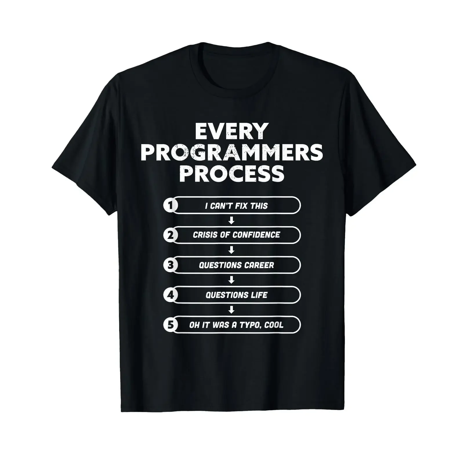 Every Programmers Process Funny Programming coding T Shirt vintage Washed Top For Everyday Wear streetwear Breathable Stretched