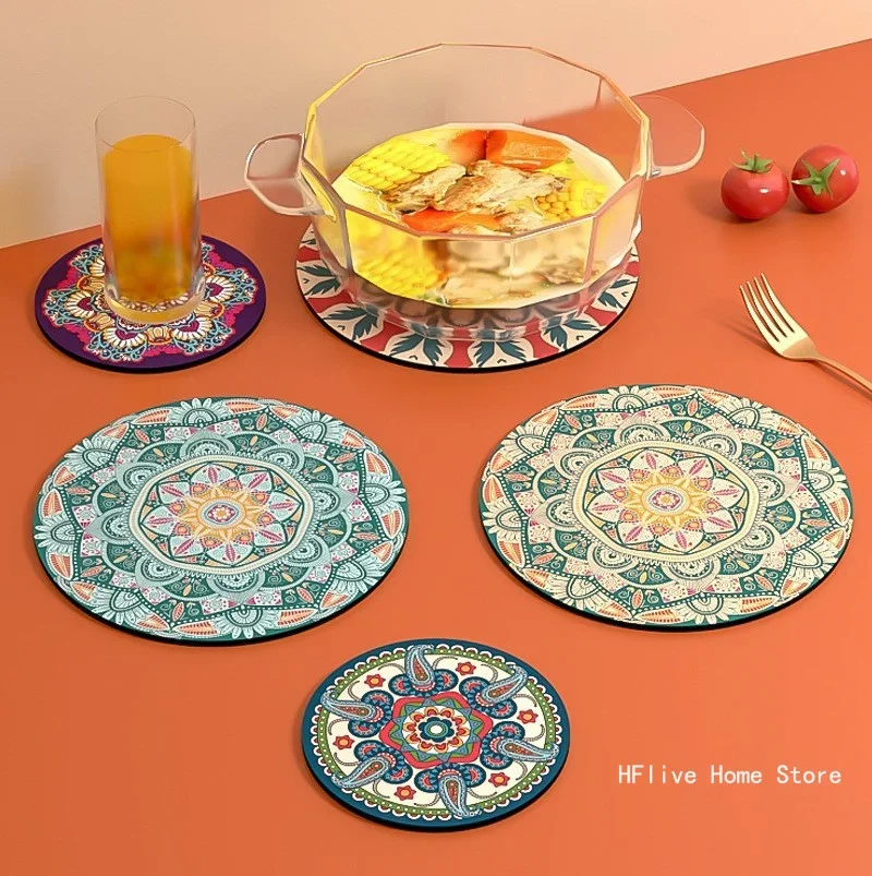 1pc Mandala Pattern Coaster Tea Cup Heat Insulation Pad Anti-scalding Anti-slip Painted Coasters Coasters Table Bowl Plate Mat