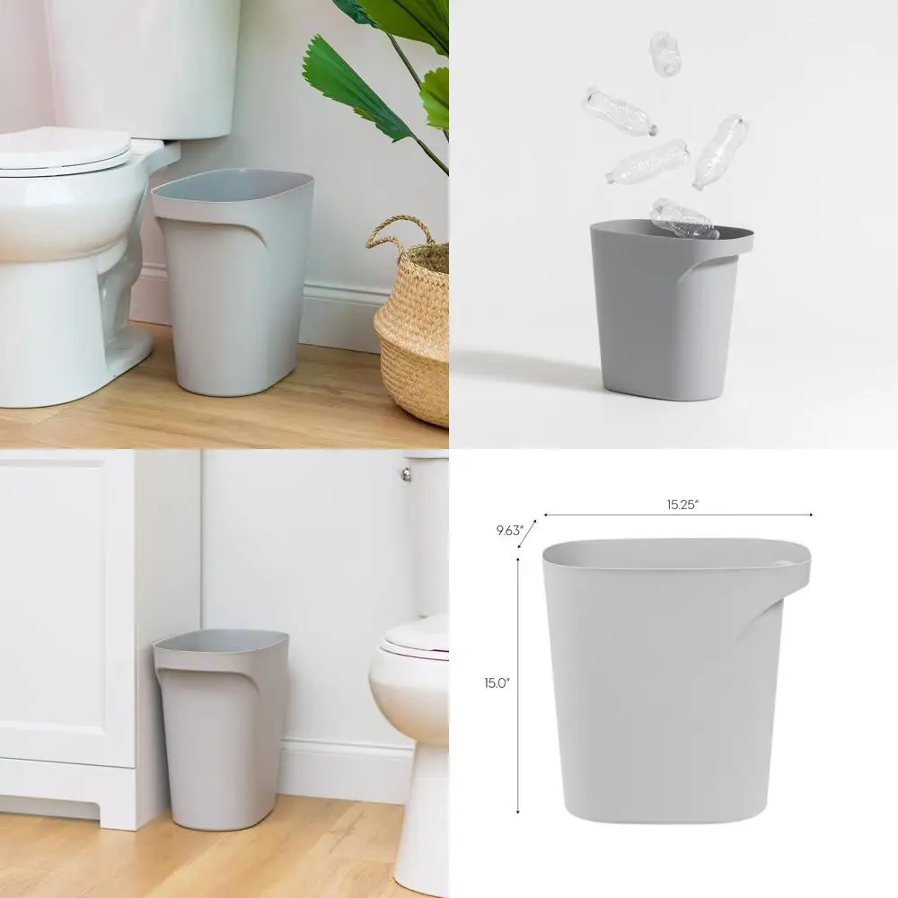 

3-Pack 6 Gallon Gray Wastebaskets with Handle for Home and Office Use