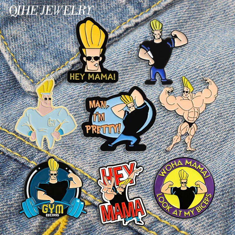 Cartoon-Animationsfigur Muskulöser Mann Emaille-Anstecknadel Animierte Figur Hey Mama Schau Dir Meine Bizeps an Brosche Reversnadel Schmuck Geschenke