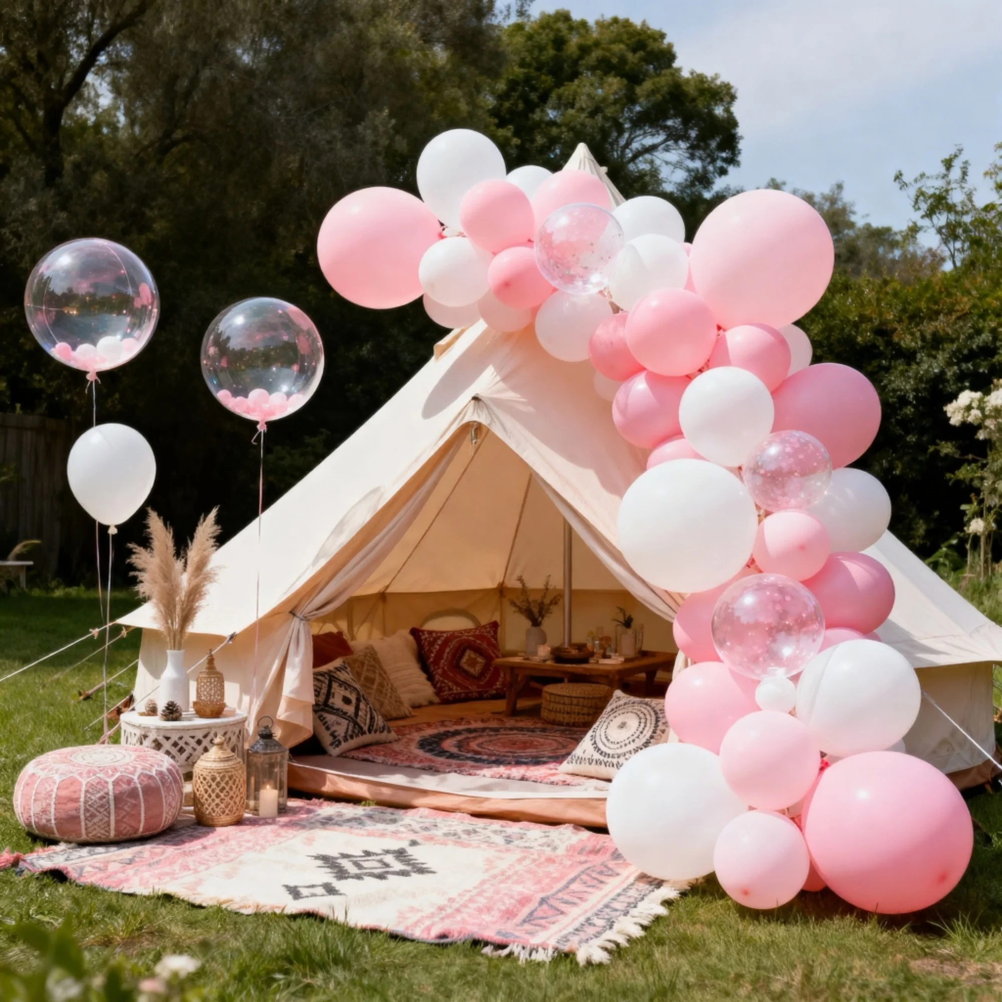مجموعة تزيين الزفاف بالونين وردي وأبيض مكونة من 123 قطعة، بالونات شفافة باللونين الوردي والأبيض، مثالية لتزيين مكان المقتراح، وديكور مكان الزفاف، وأعياد الميلاد، وديكور حفلات استقبال المولود الجديد