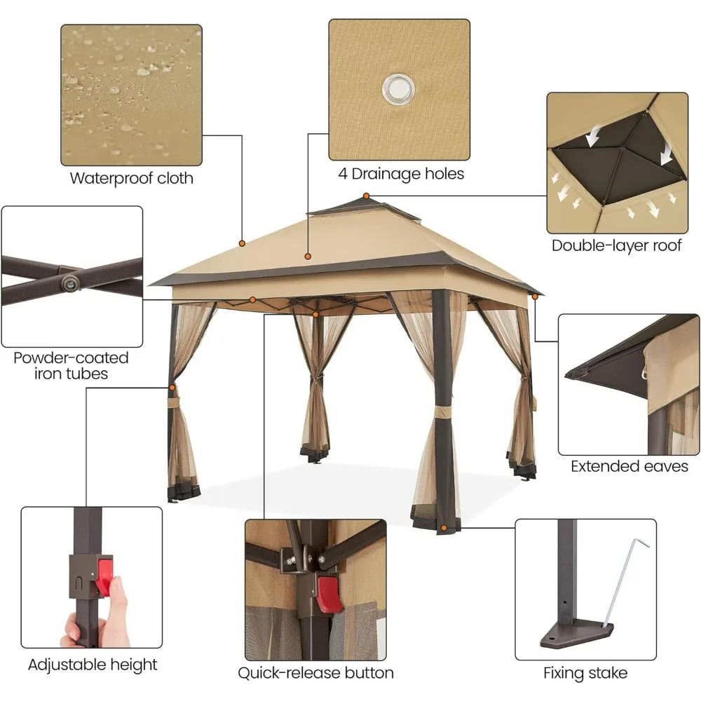 Imagem -04 - Instantânea Pop up Outdoor Canopy Pátio Gazebo Sun Shade Tenda com Bolsas de Areia Double Tiers 11x11