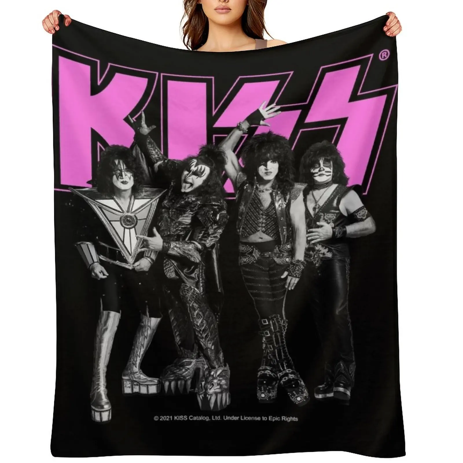 

KISS  The Band - Pink, Black and White Version Throw Blanket Fashion Sofas Bed Fashionable Furry for babies Blankets