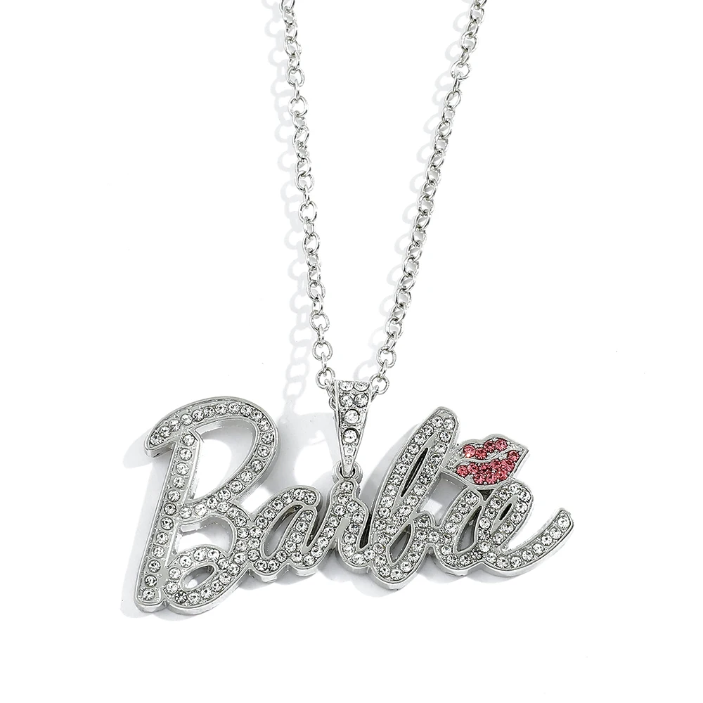 Barbie Letter Pendant Necklace Disney Barbie Princess Peripheral Neck Chain Jewelry Zircon Inlay Hip Hop Fashion Accessories