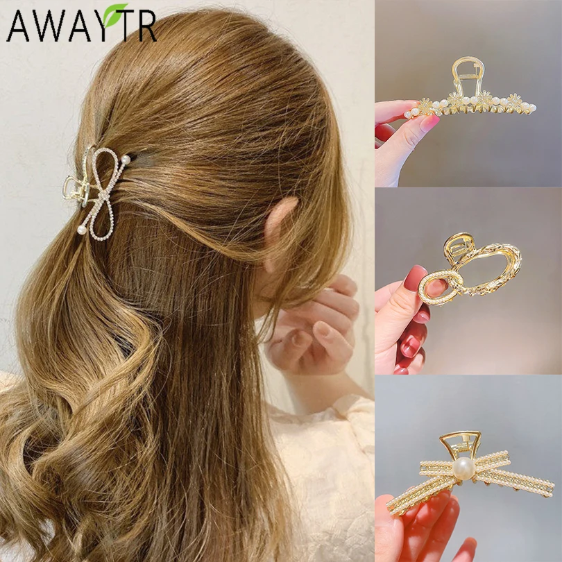 Fashion Rhinestone Hairgrip Crystal Flower Hair Claws Clips Clamps Pearl Hair Accessories Retro Women Clamp Barrette For Girls