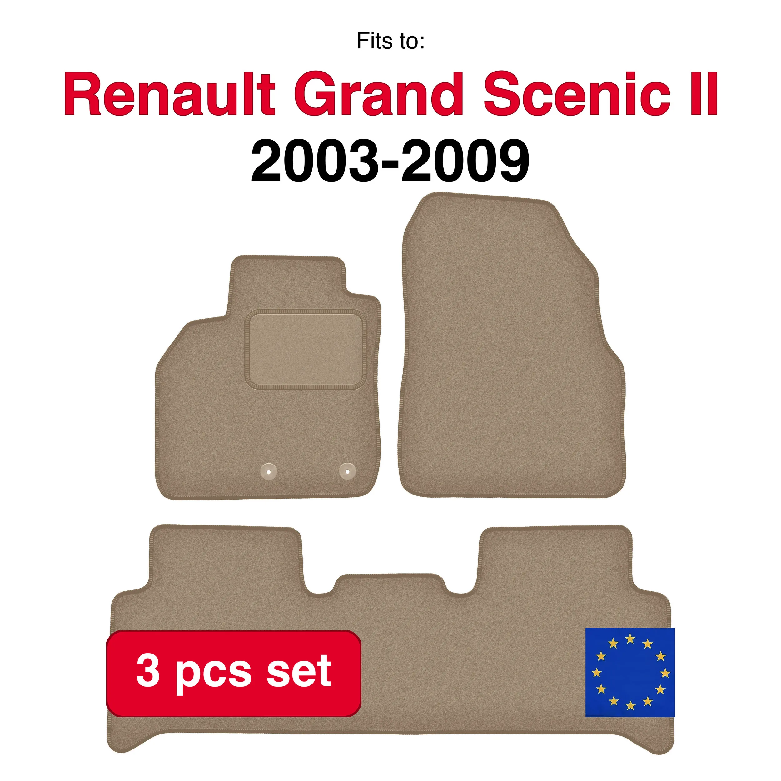 Image of Auto-Velourmatten passend für Renault Grand Scenic II Minivan (2003-2009) - Beige (3 Stück) Auto-Fußmatten-Set