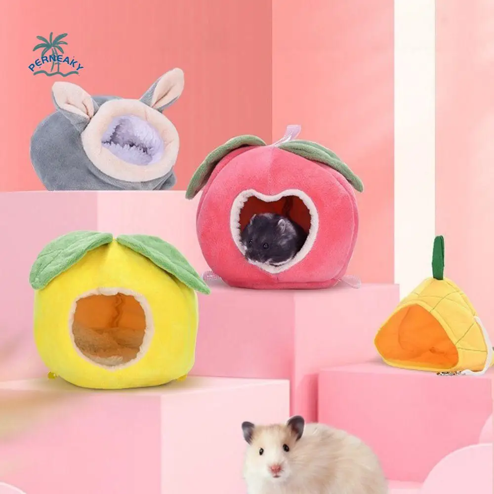 

Pet Hanging Cage Cute Hanging Hamster Hammock Fruit Shape Cartoon Hamster Cotton House Warm Plush Guinea Pig Nest Spring