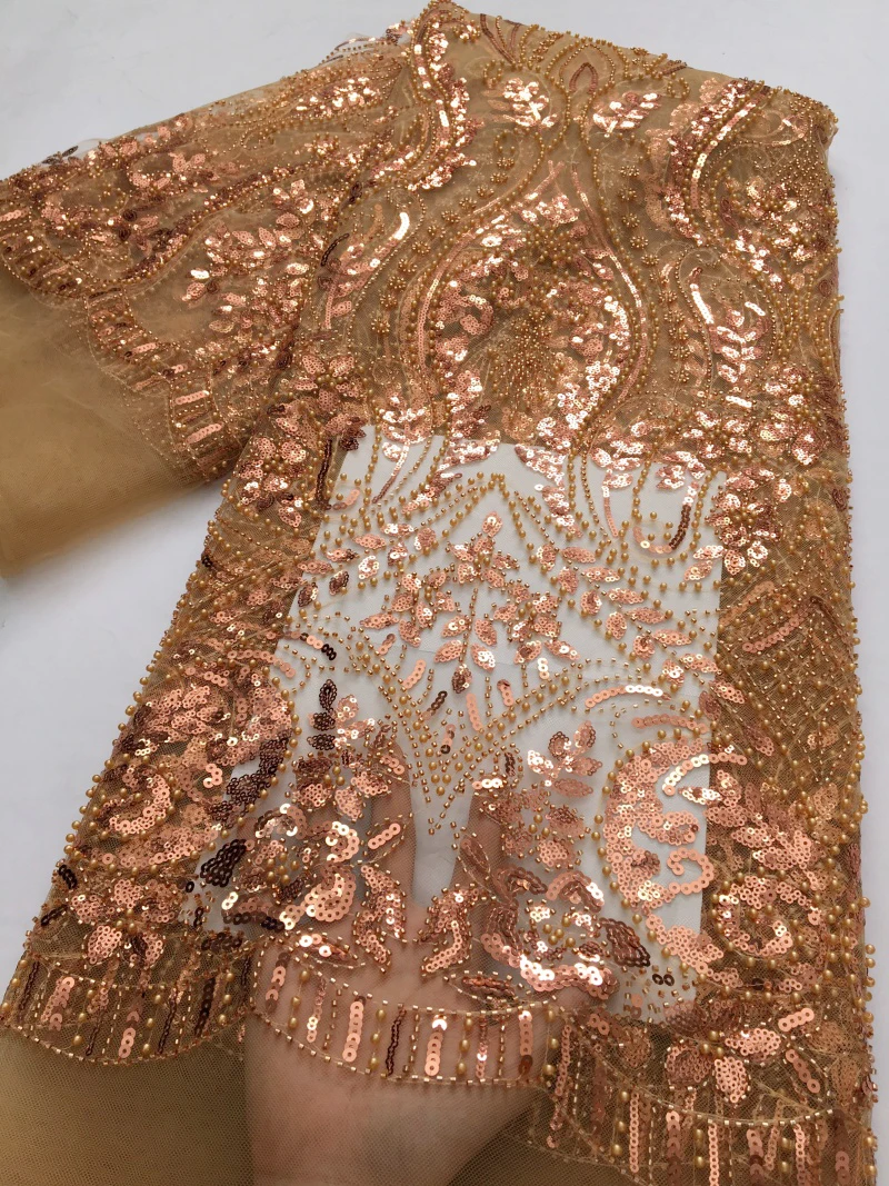

Fashion Elegant French Mesh Rope Embroidery Sequins Lace Fabric African Nigerian Lace Fabric For Wedding Dress S4363