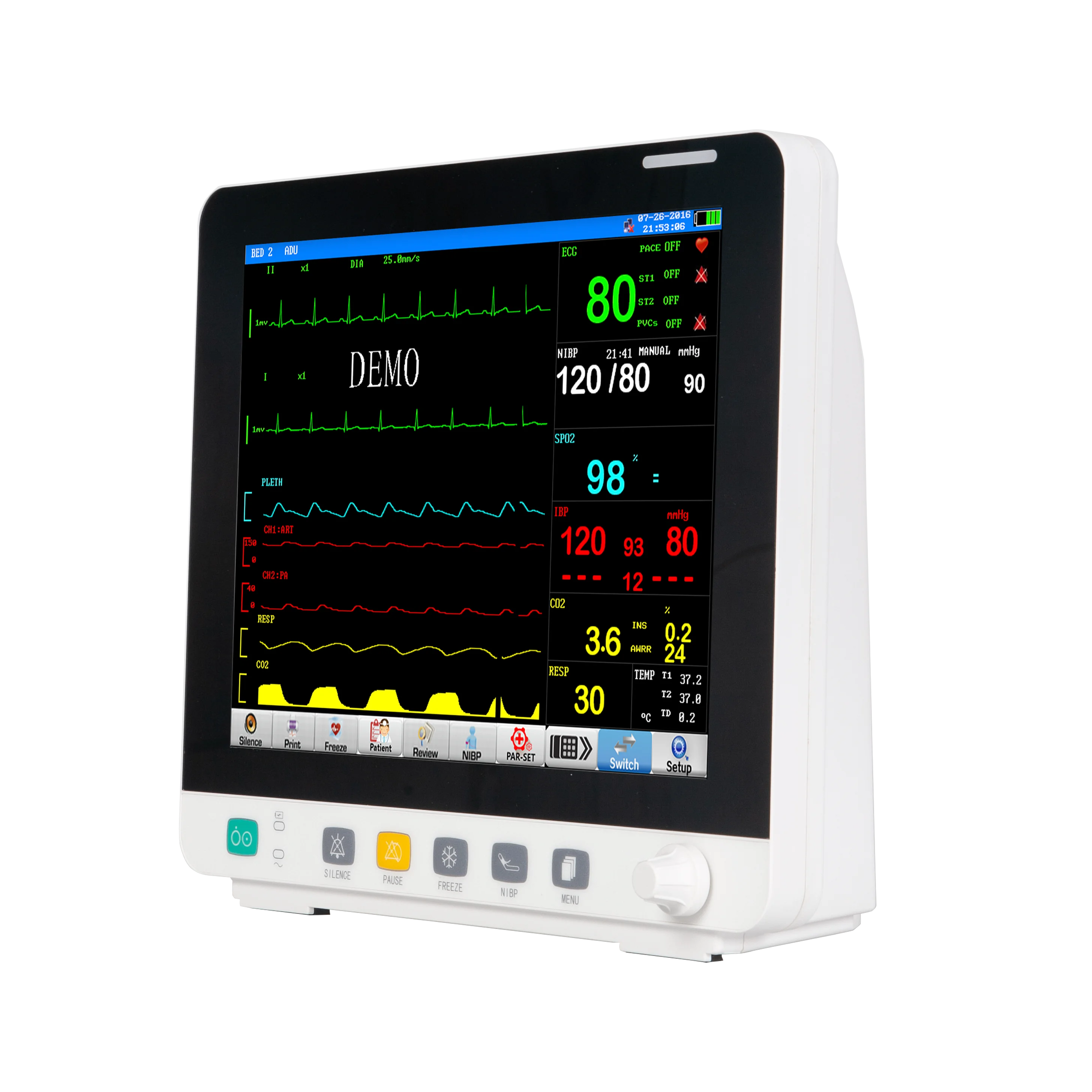 High-Efficient Capnograph Multiparameter Veterinary Monitor Made in China with Plastic Metal Materials Electric Power Source